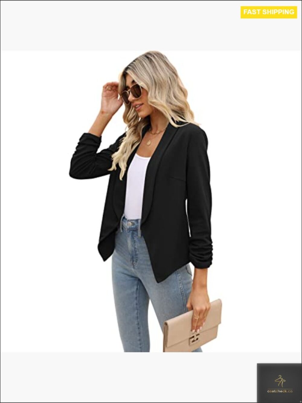 Women 3/4 Sleeve Blazer Open Front Cardigan Jacket Work Office Blazer - Picture 5 of 7